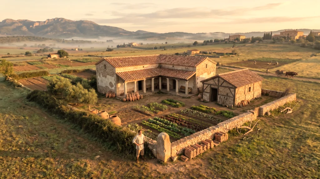 Historical reconstruction of a small rural Roman farmhouse